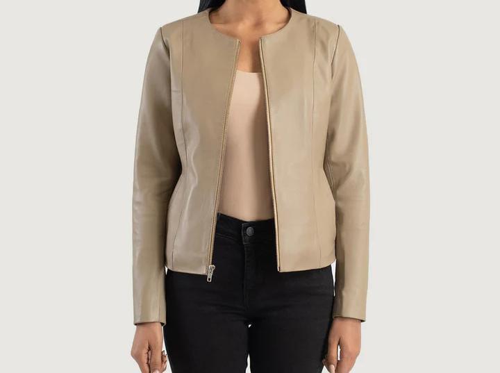 Classic Beige Women's Leather Jacket – Sleek & Stylish