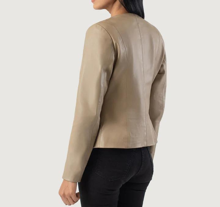 Classic Beige Women's Leather Jacket – Sleek & Stylish