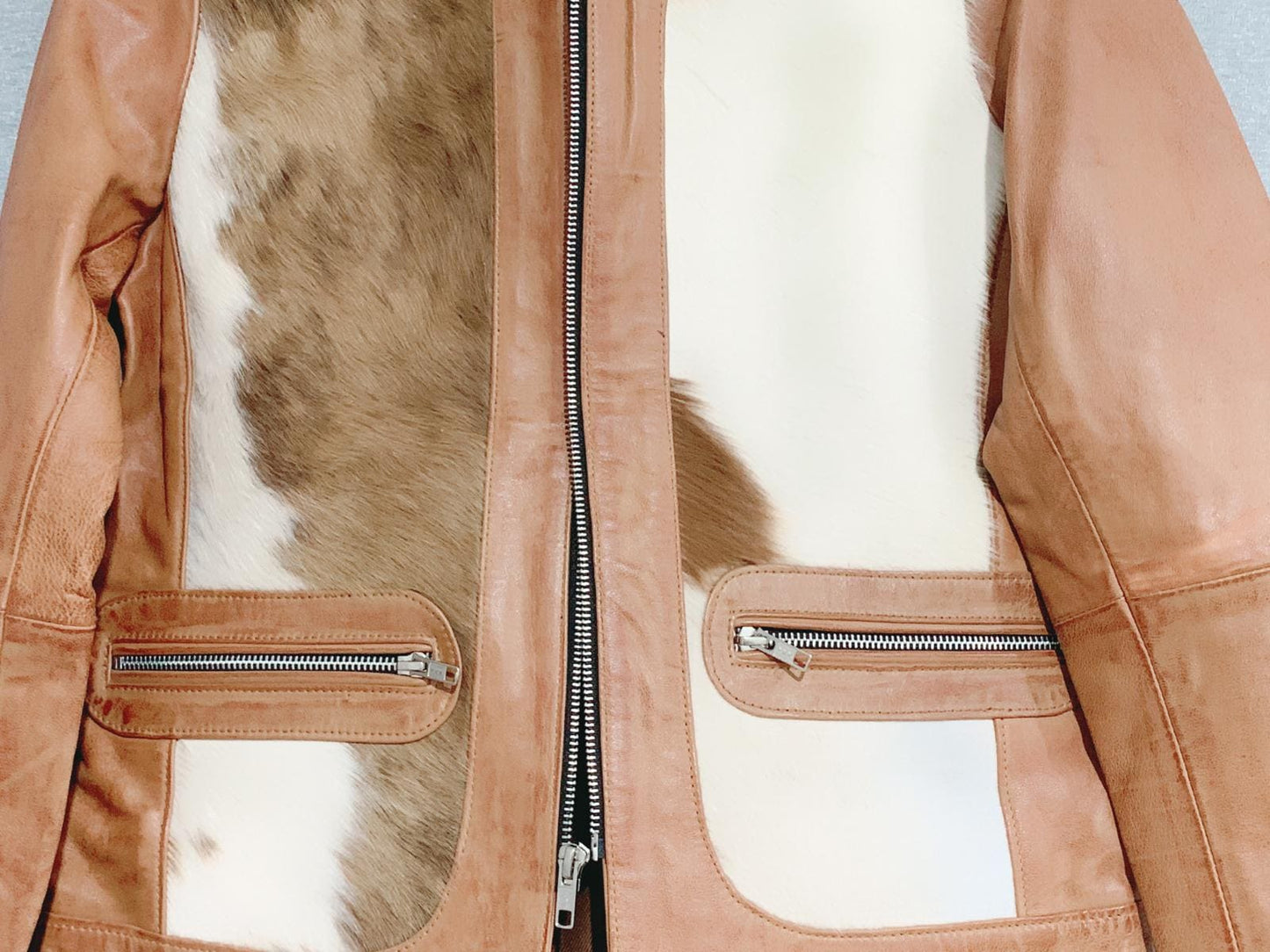 Rustic Chic Women's Leather Jacket with Cowhide Panels