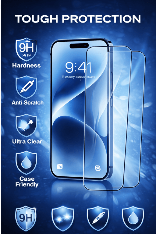 iPhone 15 Screen Protector – 9H Tempered Glass, Anti-Scratch & HD Clear