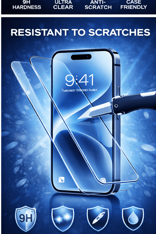 iPhone 15 Screen Protector – 9H Tempered Glass, Anti-Scratch & HD Clear