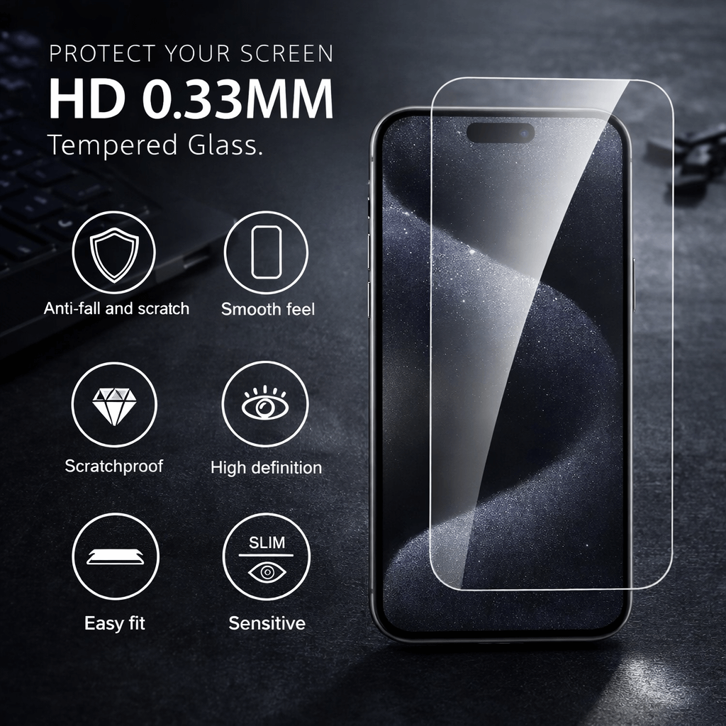 iPhone 16 Pro Max Tempered Glass Screen Protector – Full Coverage 9H